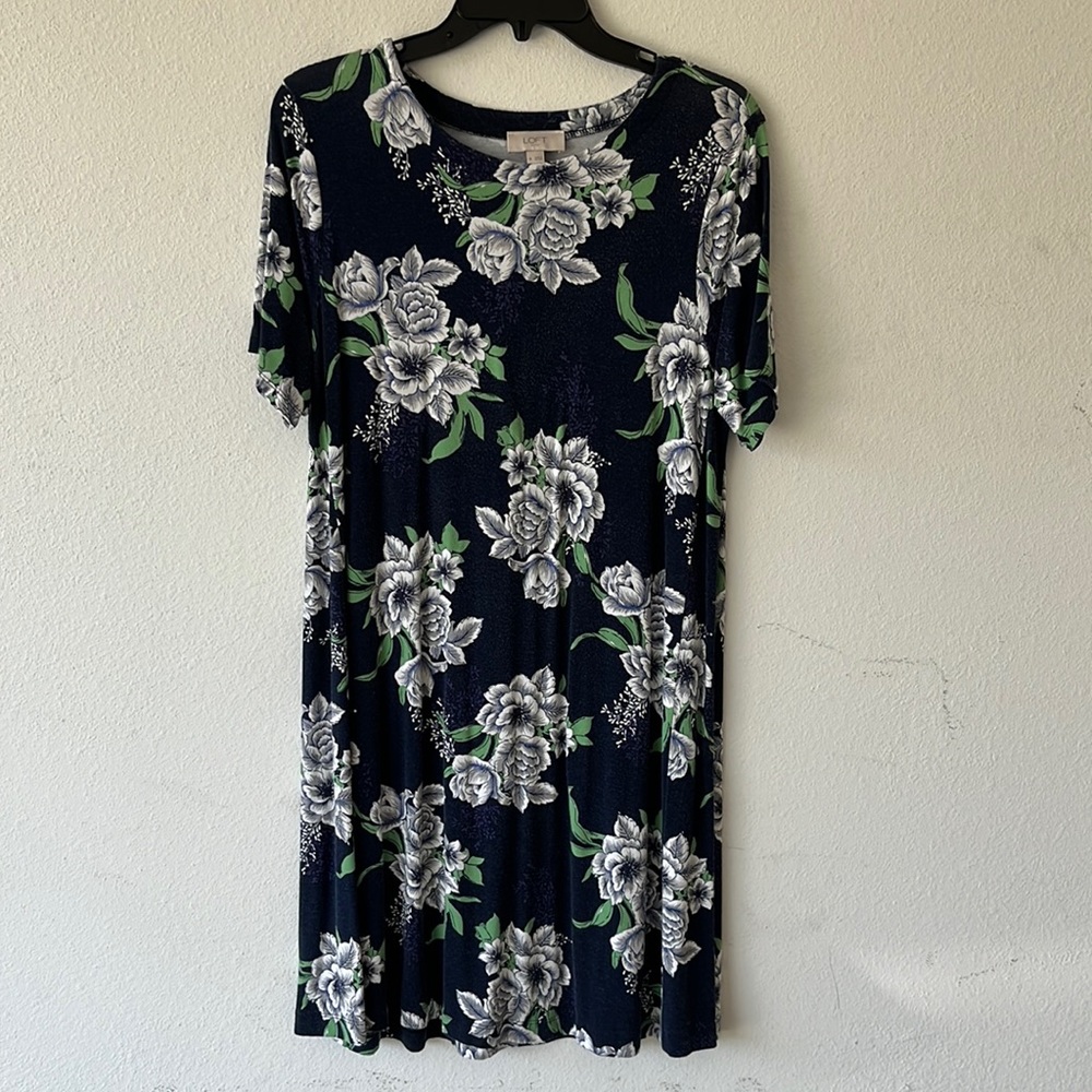 Navy LOFT size M floral cotton dress.